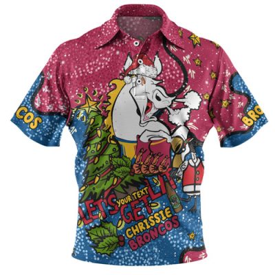 Brisbane Broncos Christmas Custom Polo Shirt - Let's Get Lit Chrisse Pressie Polo Shirt