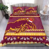 Brisbane Broncos Bedding Set - Australia Ugly Xmas With Aboriginal Patterns For Die Hard Fans