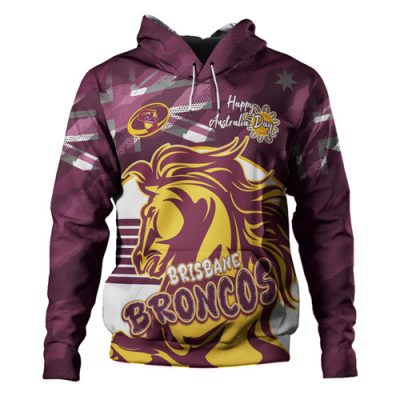 Brisbane Broncos Hoodie - Happy Australia Day We Are One And Free