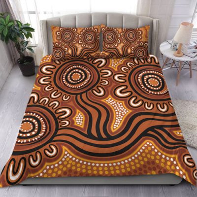 Australia Aboriginal Bedding Set - Dot Patterns From Indigenous Australian Culture (Brown) Bedding Set