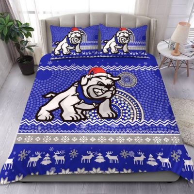 Canterbury-Bankstown Bulldogs Bedding Set - Australia Ugly Xmas With Aboriginal Patterns For Die Hard Fans