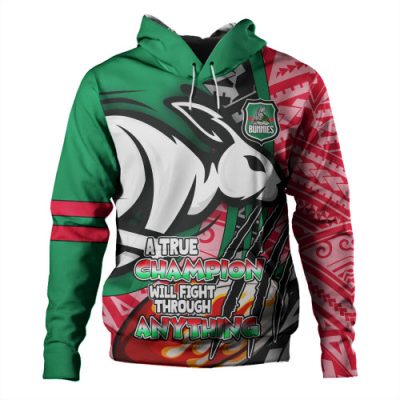 South Sydney Rabbitohs Grand Final Hoodie - A True Champion Will Fight Through Anything With Polynesian Patterns