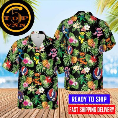 Grateful Dead Dancing Bear Tropical Pineapple Hawaiian Shirt