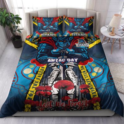 Gold Coast Titans Anzac Day Custom Watercolour Bedding Set - Remembrance Indigenous Titans With Poppy Flower