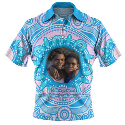 Australia Aboriginal Custom Polo Shirt - Believe You Can And Hold Firmly Onto Your Dreams Personalised Photo (Blue) Polo Shirt