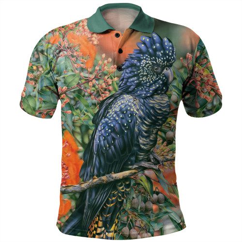 Australia Black Cockatoo Polo Shirt - Black Cockatoo and Flowering Gum Polo Shirt Australia Black Cockatoo Polo Shirt - Black Cockatoo and Flowering Gum Polo Shirt