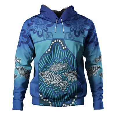 Australia Aboriginal Custom Hoodie - Blue Aboriginal Dot With Fish Hoodie