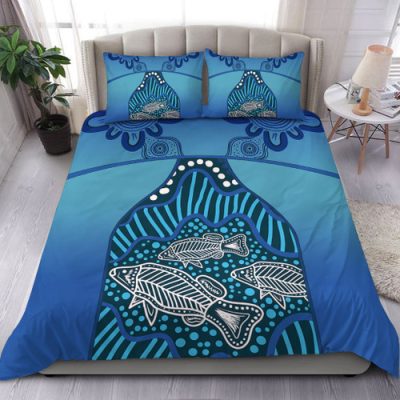 Australia Aboriginal Bedding Set - Blue Aboriginal Dot With Fish Bedding Set