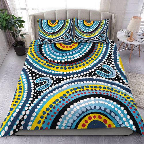 Australia Dot Painting Inspired Aboriginal Bedding Set - Blue Aboriginal Style Dot Art Bedding Set Australia Dot Painting Inspired Aboriginal Bedding Set - Blue Aboriginal Style Dot Art Bedding Set