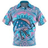 Australia Emu Aboriginal Custom Polo Shirt - Blue Indigenous Dreamtime Emu Polo Shirt