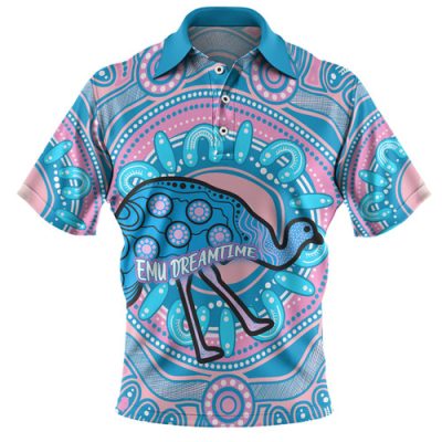 Australia Emu Aboriginal Custom Polo Shirt - Blue Indigenous Dreamtime Emu Polo Shirt