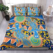 Australia Animals Platypus Aboriginal Bedding Set - Blue Platypus With Aboriginal Art Dot Painting Patterns Inspired Bedding Set