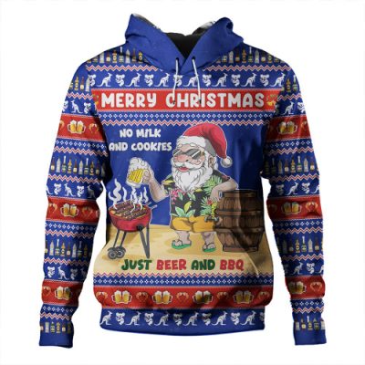 Australia Hoodie Merry Christmas, Grilling Santa With Barbecue And Beer