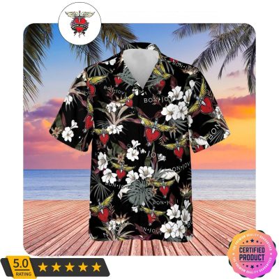 Bon Jovi Tropical Forest Black Hawaiian Shirt