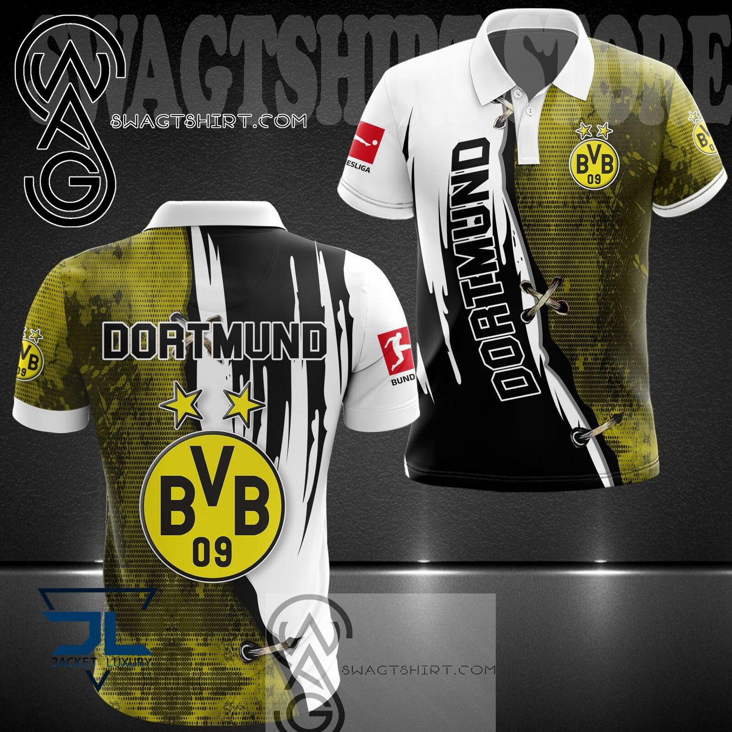 Borussia Dortmund White Dark Yellow For Fans Polo Shirt Borussia Dortmund White Dark Yellow For Fans Polo Shirt