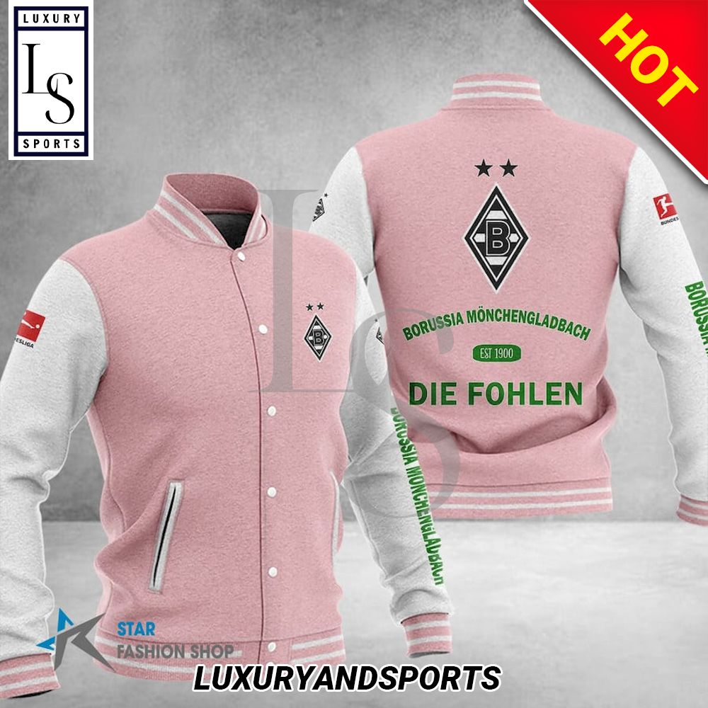 Borussia M?nchengladbach Pink White Baseball Jacket Borussia M?nchengladbach Pink White Baseball Jacket