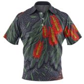 Australia Flowers Aboriginal Polo Shirt - Bottle Brush Medicinal Plant Art Polo Shirt