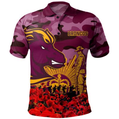 Brisbane Broncos Polo Shirt - Brisbane Broncos Anzac Day Lest We Forget