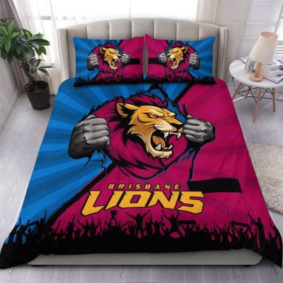 Brisbane Lions Bedding Set Breaking Through Fan Design