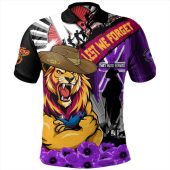 Brisbane Lions Polo Shirt ANZAC Day Honor Purple Valor And Spirit