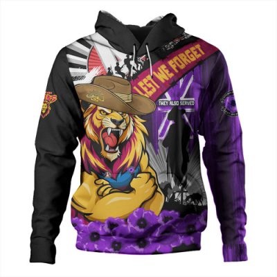 Brisbane Lions Hoodie ANZAC Day Honor Purple Valor And Spirit