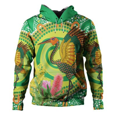Australia Aboriginal Hoodie - Brolga Bird Dancing With Australia Native Flowers Hoodie