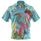 Australia Aboriginal Polo Shirt - Brolga Bird Dancing With Australia Native Flowers V3 Polo Shirt