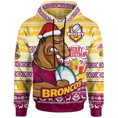 Brisbane Broncos Hoodie - Custom Brisbane Broncos Mascot Knitted Christmas Patterns Hoodie