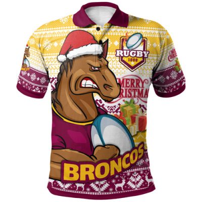Brisbane Broncos Polo Shirt - Custom Christmas Snowflakes Brisbane Broncos Mascot Polo Shirt