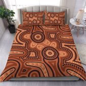 Australia Dot Painting Inspired Aboriginal Bedding Set - Brown Aboriginal Australian Art With Boomerang Bedding Set