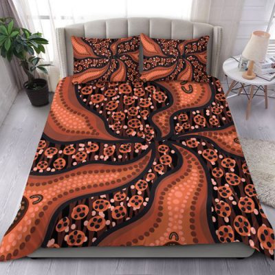 Australia Aboriginal Bedding Set - Aboriginal Art Style Green Background Bedding Set