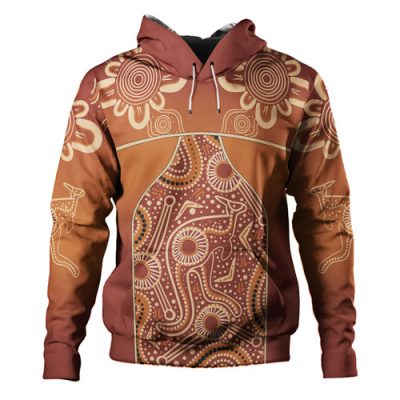 Australia Aboriginal Custom Hoodie - Brown Kangaroo In Aboriginal Dot Art Hoodie