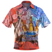 Australia Kangaroo Aboriginal Camping Custom Polo Shirt - Aussie Outback Camping with Beer Polo Shirt