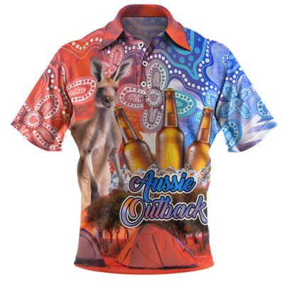 Australia Kangaroo Aboriginal Camping Custom Polo Shirt - Aussie Outback Camping with Beer Polo Shirt