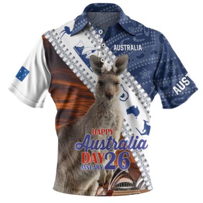 Australia Custom Polo Shirt - Kangaroo Happy Australia Day Polo Shirt
