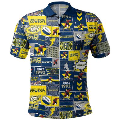 North Queensland Cowboys Polo Shirt - Team Of Us Die Hard Fan Supporters Comic Style