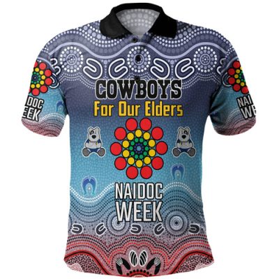 North Queensland Cowboys Naidoc Custom Polo Shirt - NAIDOC WEEK 2023 Indigenous Inspired For Our Elders Theme (White)