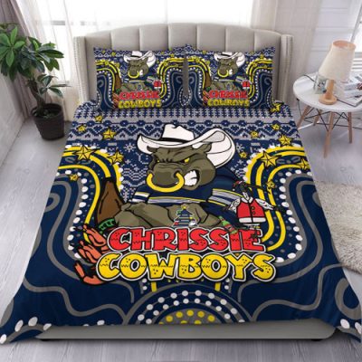 North Queensland Cowboys Christmas Custom Bedding Set - Christmas Knit Patterns Vintage Jersey Ugly Bedding Set