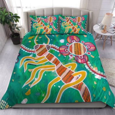 (Custom) Australia Bedding Set Green Aboriginal Art Painting