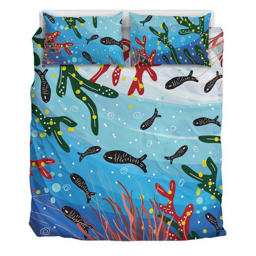 Australia Aboriginal Bedding Set - Underwater Concept Aboriginal Art With Fish Bedding Set Australia Aboriginal Bedding Set - Underwater Concept Aboriginal Art With Fish Bedding Set