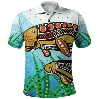 Australia Aboriginal Polo Shirt - Dugong Aboriginal Artwork With Mother And Baby
 Polo Shirt