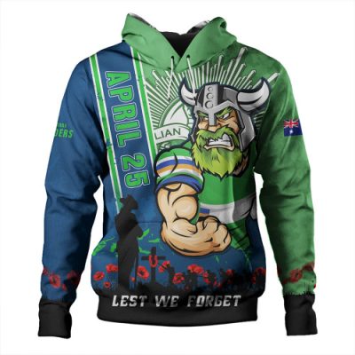 Canberra Raiders Hoodie Anzac Day Lest We Forget Strong Fighting Spirit