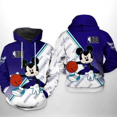 NBA Charlotte Hornets White Dark Purple Mickey Pullover Hoodie