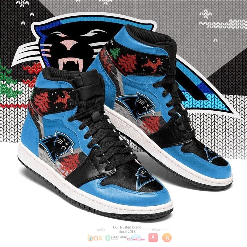 NFL Carolina Panthers Ugly Christmas Air Jordan 1 High Sneakers NFL Carolina Panthers Ugly Christmas Air Jordan 1 High Sneakers