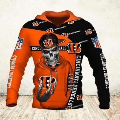 NFL Cincinnati Bengals Skull Orange Black Pullover Hoodie