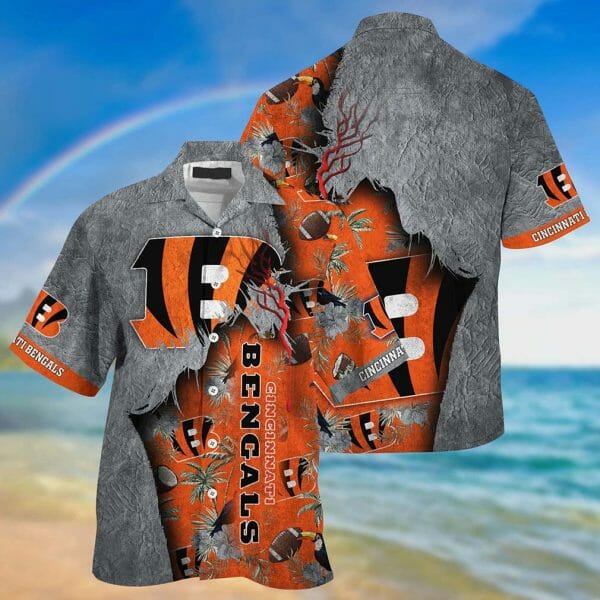 NFL Cincinnati Bengals Grey Orange Hawaiian Shirt NFL Cincinnati Bengals Grey Orange Hawaiian Shirt