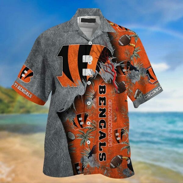 NFL Cincinnati Bengals Grey Orange Hawaiian Shirt NFL Cincinnati Bengals Grey Orange Hawaiian Shirt
