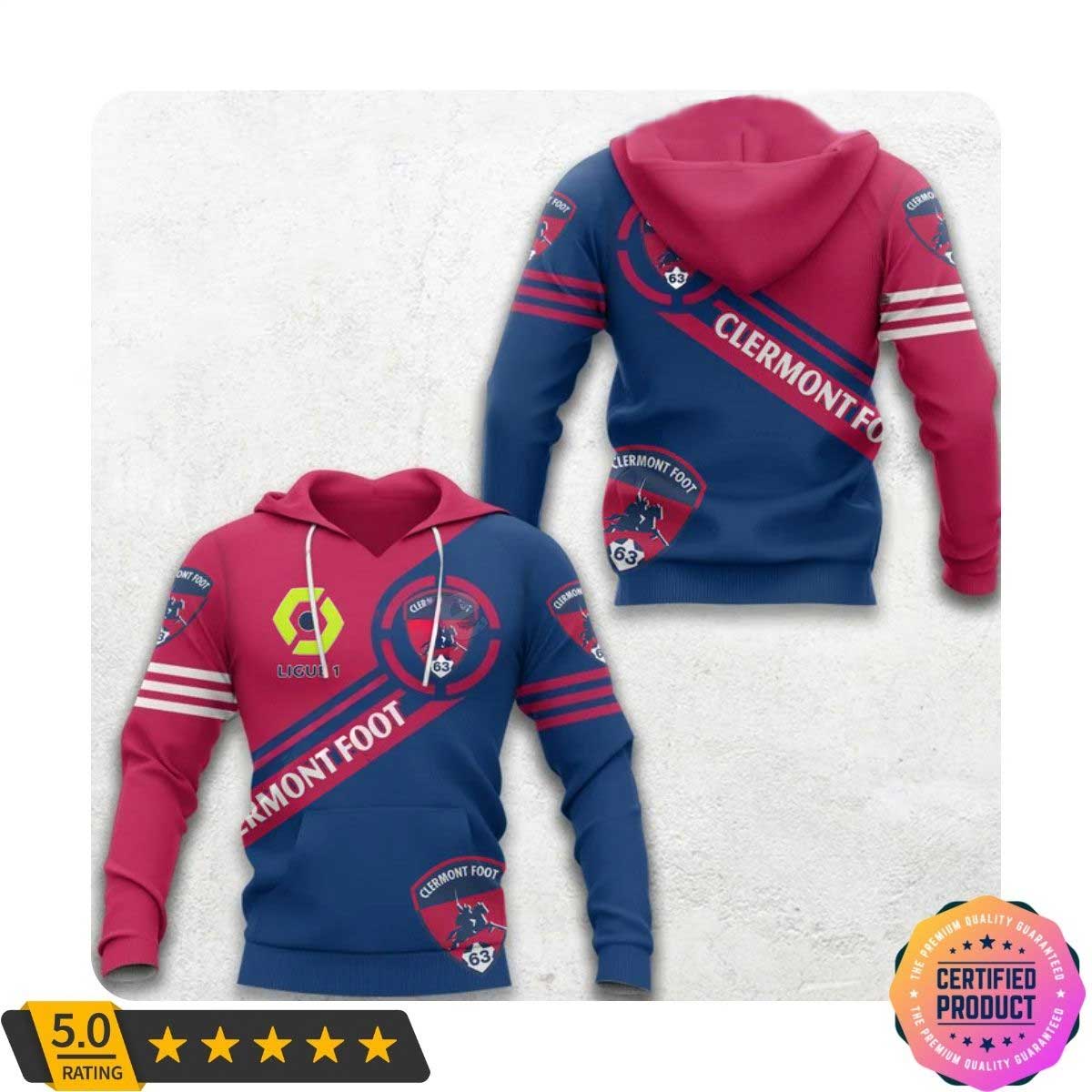 Clermont Foot 63 Ligue 1 Red Blue Pullover Hoodie Clermont Foot 63 Ligue 1 Red Blue Pullover Hoodie