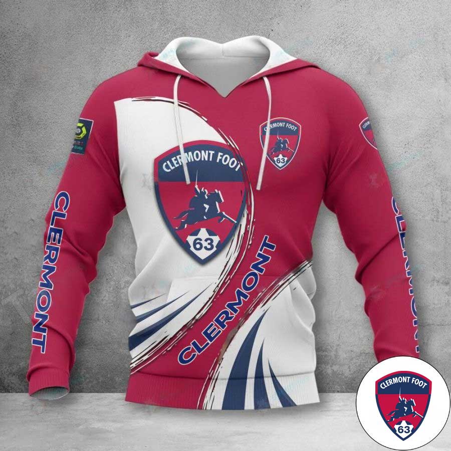 Clermont Foot 63 Red White Logo Pullover Hoodie Clermont Foot 63 Red White Logo Pullover Hoodie