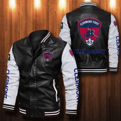 Clermont Foot 63 Black White Leather Bomber Jacket